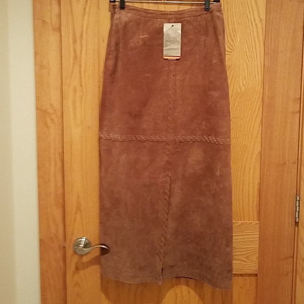 NWT SUEDE LONG SKIRT DISTRESSED